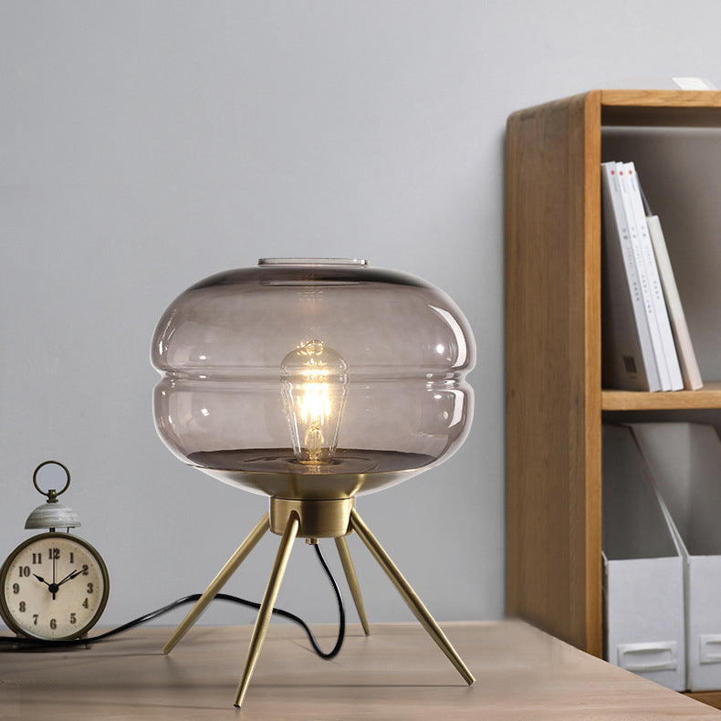 Modern Minimalist Bucket Round Glass Copper 1-Light Table Lamp For Living Room