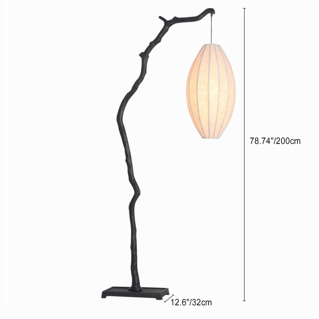 Lámpara de pie de 1 luz de resina de hierro con tela de curva ovalada china tradicional para sala de estar 