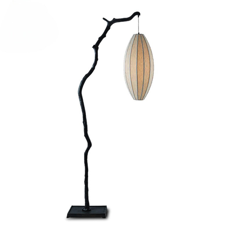 Lámpara de pie de 1 luz de resina de hierro con tela de curva ovalada china tradicional para sala de estar 
