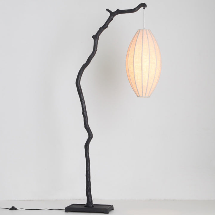 Lámpara de pie de 1 luz de resina de hierro con tela de curva ovalada china tradicional para sala de estar 