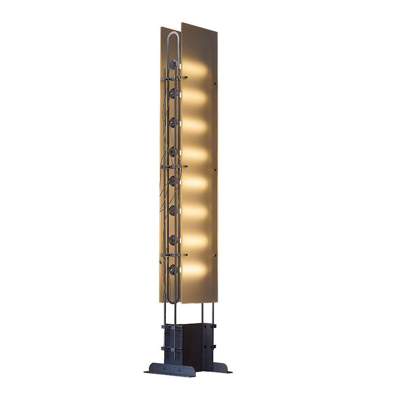 مصباح أرضي LED مستطيل زجاجي من الفولاذ المقاوم للصدأ تقليدي وعتيق لغرفة المعيشة 