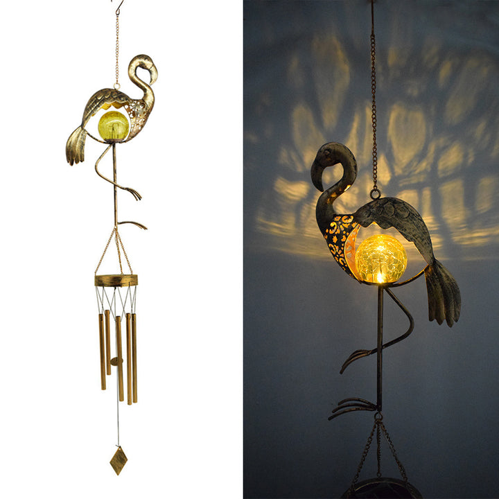 Zeitgenössische nordische Mondöllampe Windspiel Flamingo Solar wasserdichtes Glas Eisen LED Außenleuchte für Garten 