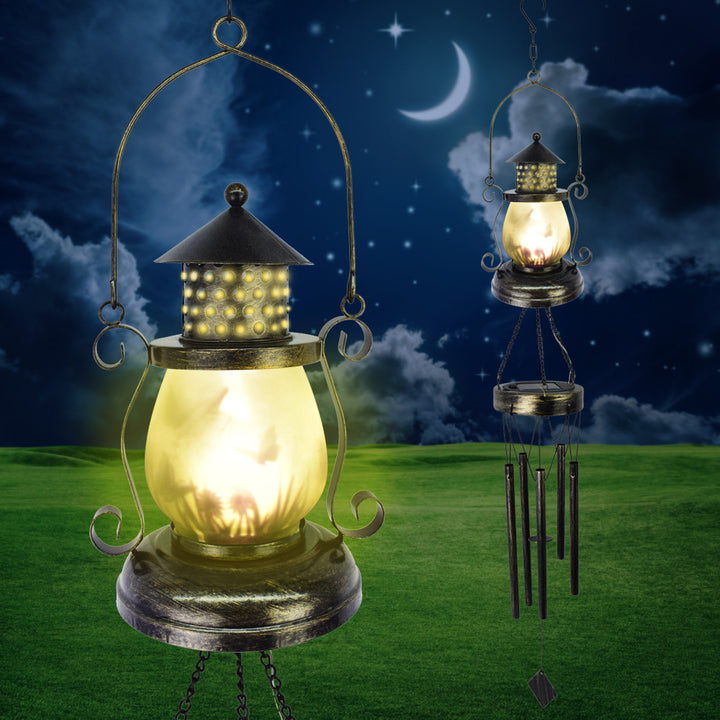Lampe à huile nordique contemporaine, carillon éolien flamant rose, verre étanche solaire, fer, lumière LED extérieure pour jardin 