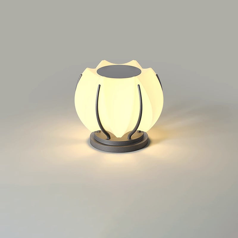مصباح خارجي LED دائري من الحديد والبولي إيثيلين بتصميم زهرة اللوتس العصري البسيط للفناء الخارجي 