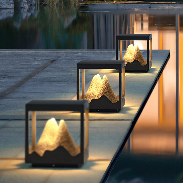 Moderne Art Deco Platz Berg Glow Solar Wasserdichte PC Edelstahl LED Außenleuchte Für Garten 