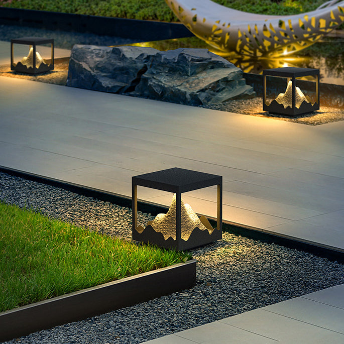 Moderne Art Deco Platz Berg Glow Solar Wasserdichte PC Edelstahl LED Außenleuchte Für Garten 