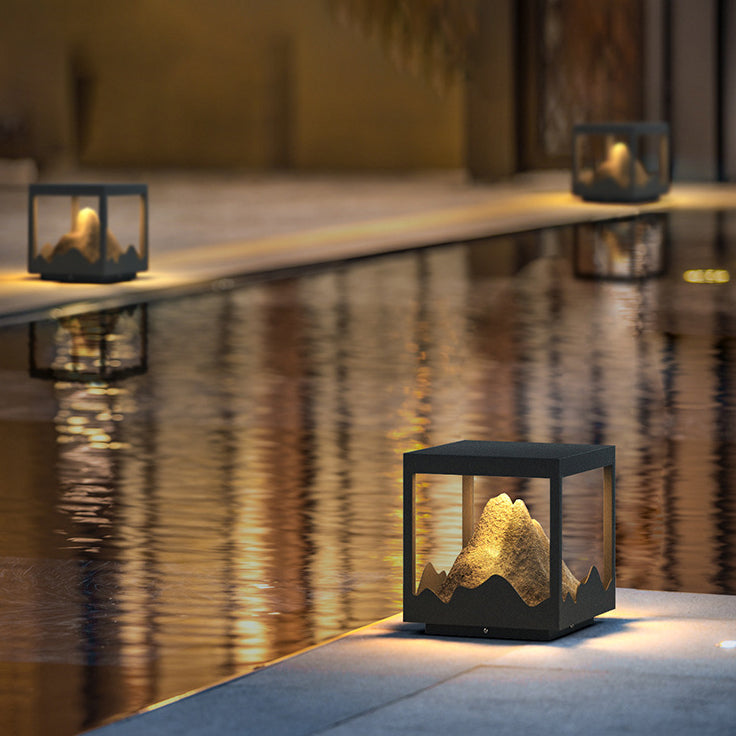 Moderne Art Deco Platz Berg Glow Solar Wasserdichte PC Edelstahl LED Außenleuchte Für Garten 