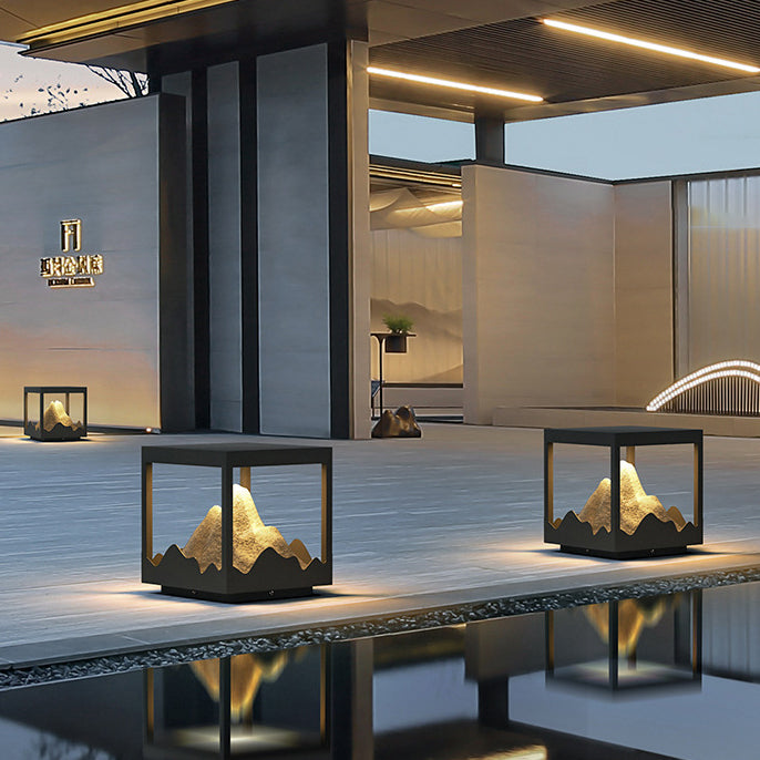 Moderne Art Deco Platz Berg Glow Solar Wasserdichte PC Edelstahl LED Außenleuchte Für Garten 
