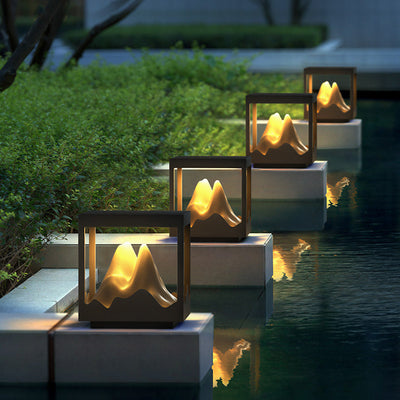Moderne Art Deco Platz Berg Glow Solar Wasserdichte PC Edelstahl LED Außenleuchte Für Garten 