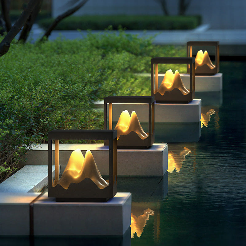 Moderne Art Deco Platz Berg Glow Solar Wasserdichte PC Edelstahl LED Außenleuchte Für Garten 