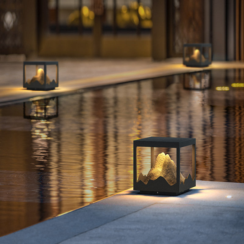 Moderne Art Deco Platz Berg Glow Solar Wasserdichte PC Edelstahl LED Außenleuchte Für Garten 
