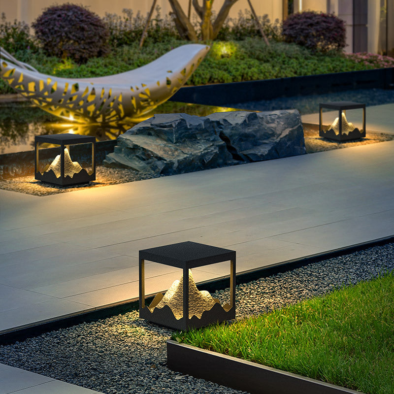 Moderne Art Deco Platz Berg Glow Solar Wasserdichte PC Edelstahl LED Außenleuchte Für Garten 