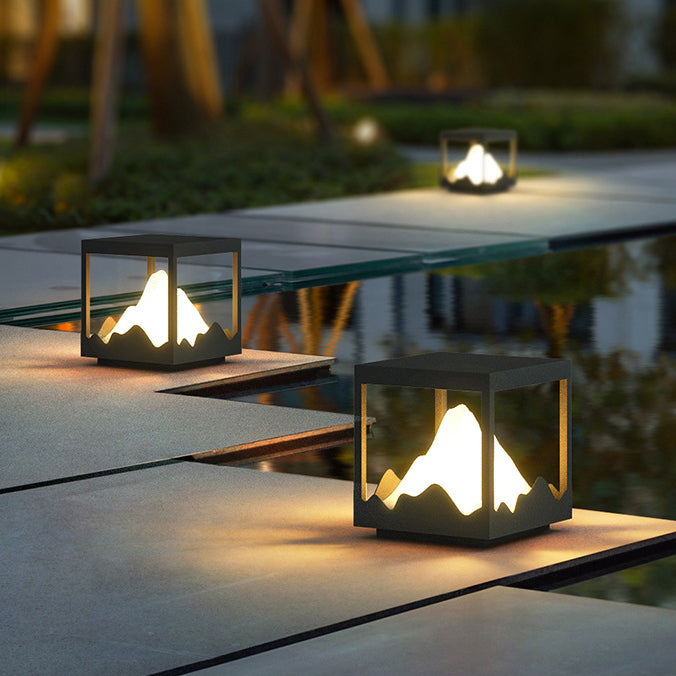 Moderne Art Deco Platz Berg Glow Solar Wasserdichte PC Edelstahl LED Außenleuchte Für Garten 