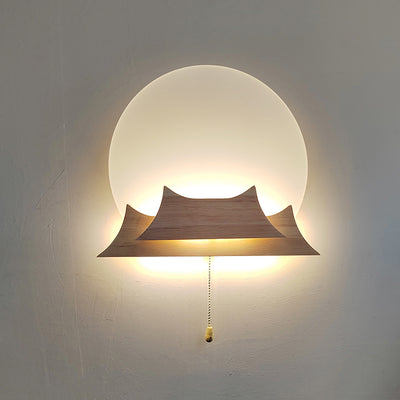 Traditionelle chinesische unregelmäßige stapelbare runde Acryl-Massivholz-LED-Wandleuchte für Wohnzimmer 