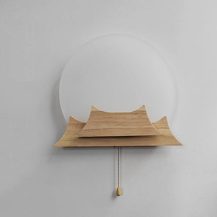 Traditionelle chinesische unregelmäßige stapelbare runde Acryl-Massivholz-LED-Wandleuchte für Wohnzimmer 