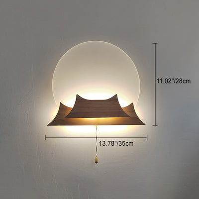 Traditionelle chinesische unregelmäßige stapelbare runde Acryl-Massivholz-LED-Wandleuchte für Wohnzimmer 