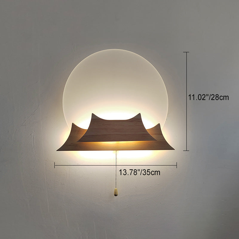 Traditionelle chinesische unregelmäßige stapelbare runde Acryl-Massivholz-LED-Wandleuchte für Wohnzimmer 