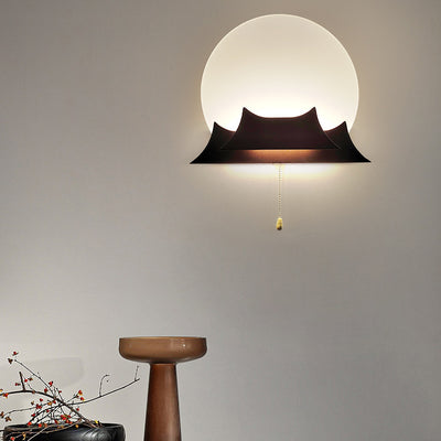 Traditionelle chinesische unregelmäßige stapelbare runde Acryl-Massivholz-LED-Wandleuchte für Wohnzimmer 
