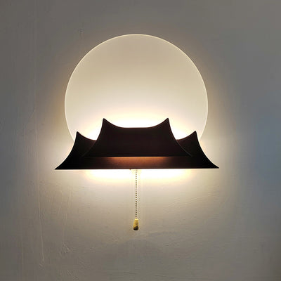 Traditionelle chinesische unregelmäßige stapelbare runde Acryl-Massivholz-LED-Wandleuchte für Wohnzimmer 