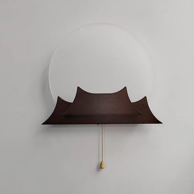 Traditionelle chinesische unregelmäßige stapelbare runde Acryl-Massivholz-LED-Wandleuchte für Wohnzimmer 
