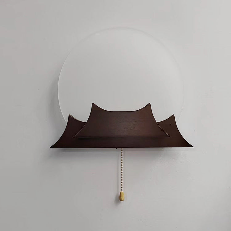 Traditionelle chinesische unregelmäßige stapelbare runde Acryl-Massivholz-LED-Wandleuchte für Wohnzimmer 