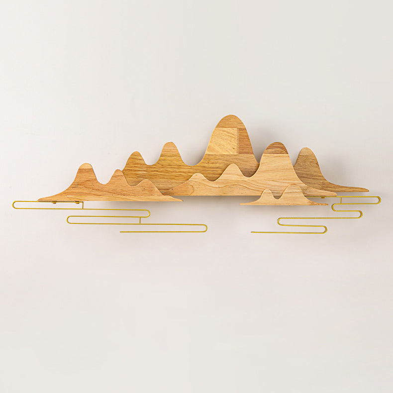Traditionelle chinesische Berglinie mäandernde Massivholz Eisen LED Wandleuchte Lampe für Wohnzimmer 