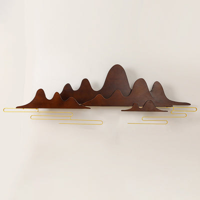 Traditionelle chinesische Berglinie mäandernde Massivholz Eisen LED Wandleuchte Lampe für Wohnzimmer 