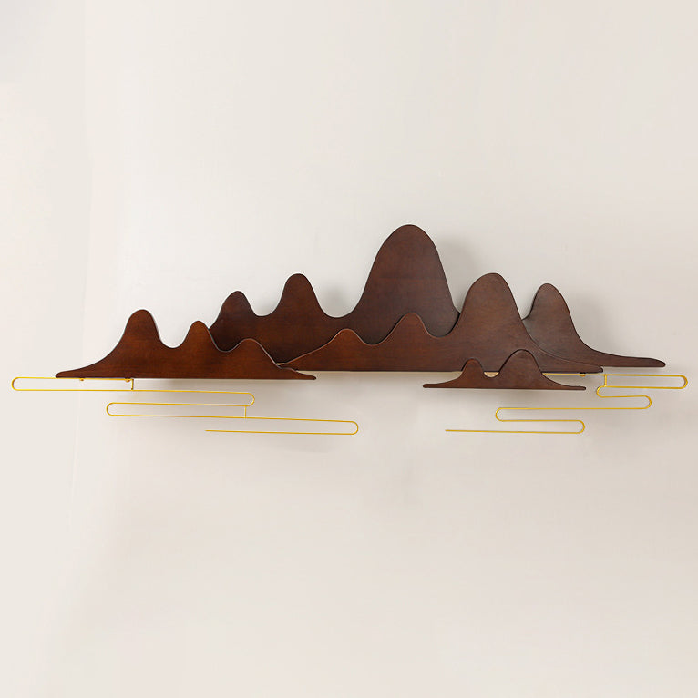 Traditionelle chinesische Berglinie mäandernde Massivholz Eisen LED Wandleuchte Lampe für Wohnzimmer 