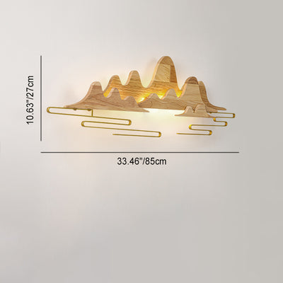 Traditionelle chinesische Berglinie mäandernde Massivholz Eisen LED Wandleuchte Lampe für Wohnzimmer 