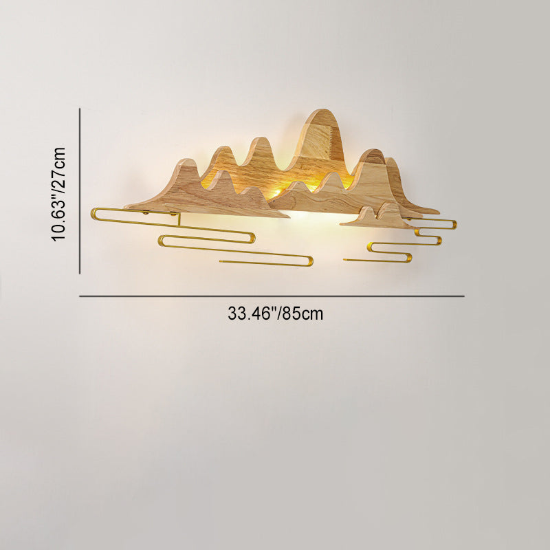 Traditionelle chinesische Berglinie mäandernde Massivholz Eisen LED Wandleuchte Lampe für Wohnzimmer 