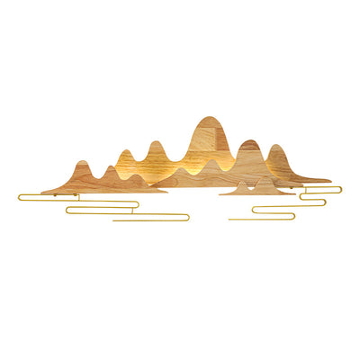 Traditionelle chinesische Berglinie mäandernde Massivholz Eisen LED Wandleuchte Lampe für Wohnzimmer 