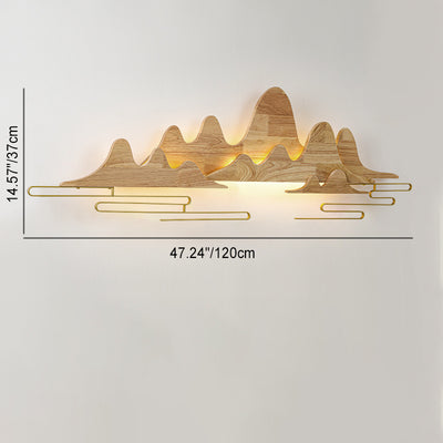 Traditionelle chinesische Berglinie mäandernde Massivholz Eisen LED Wandleuchte Lampe für Wohnzimmer 