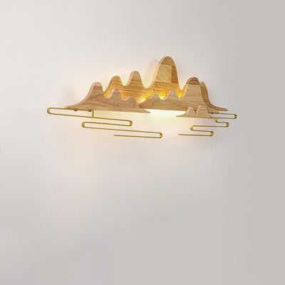 Traditionelle chinesische Berglinie mäandernde Massivholz Eisen LED Wandleuchte Lampe für Wohnzimmer 