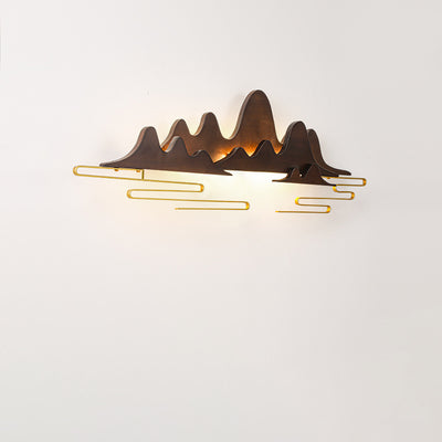 Traditionelle chinesische Berglinie mäandernde Massivholz Eisen LED Wandleuchte Lampe für Wohnzimmer 