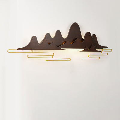 Traditionelle chinesische Berglinie mäandernde Massivholz Eisen LED Wandleuchte Lampe für Wohnzimmer 