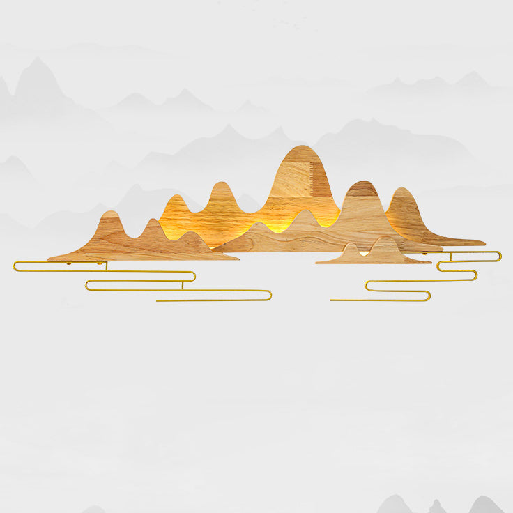 Applique murale LED en bois massif et fer avec ligne de montagne chinoise traditionnelle pour salon 