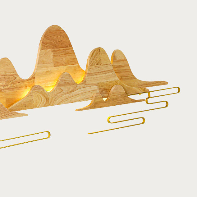 Applique murale LED en bois massif et fer avec ligne de montagne chinoise traditionnelle pour salon 