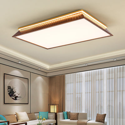 Traditionelle chinesische Dach-Quadrat-Acryl-Massivholz-Hardware-LED-Unterputz-Deckenleuchte für Schlafzimmer 