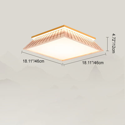 Traditionelle chinesische Dach-Quadrat-Acryl-Massivholz-Hardware-LED-Unterputz-Deckenleuchte für Schlafzimmer 