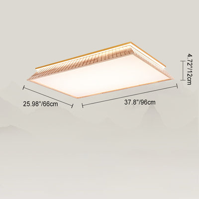 Traditionelle chinesische Dach-Quadrat-Acryl-Massivholz-Hardware-LED-Unterputz-Deckenleuchte für Schlafzimmer 