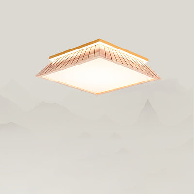 Traditionelle chinesische Dach-Quadrat-Acryl-Massivholz-Hardware-LED-Unterputz-Deckenleuchte für Schlafzimmer 