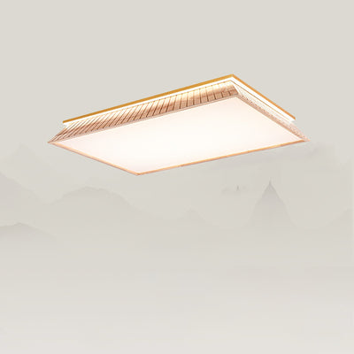 Traditionelle chinesische Dach-Quadrat-Acryl-Massivholz-Hardware-LED-Unterputz-Deckenleuchte für Schlafzimmer 