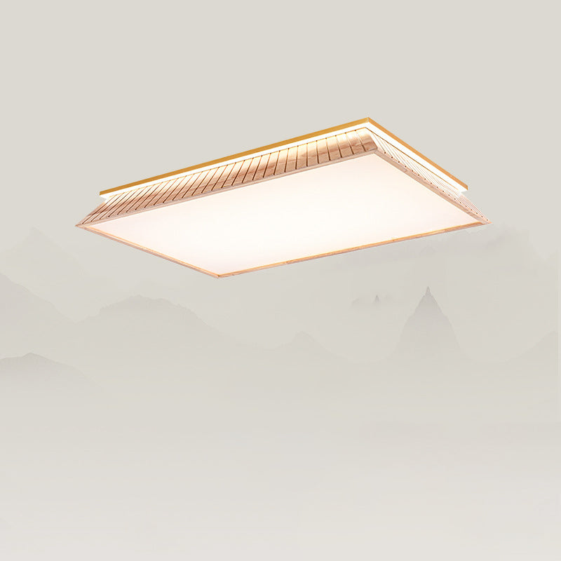 Traditionelle chinesische Dach-Quadrat-Acryl-Massivholz-Hardware-LED-Unterputz-Deckenleuchte für Schlafzimmer 
