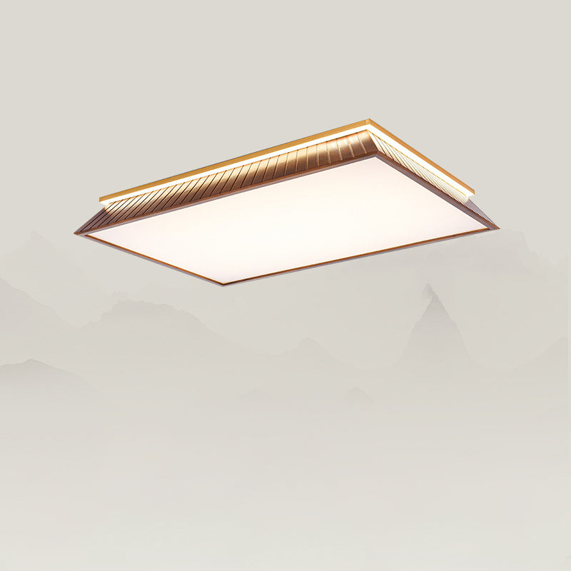Traditionelle chinesische Dach-Quadrat-Acryl-Massivholz-Hardware-LED-Unterputz-Deckenleuchte für Schlafzimmer 