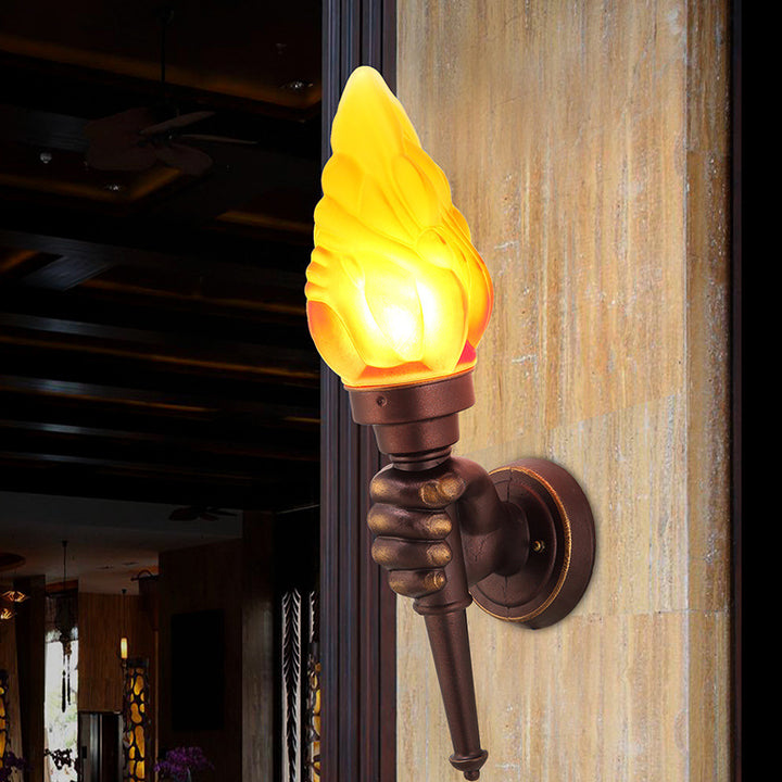Lámpara de Aplique de Pared de 1 Luz de Aluminio y Vidrio con Forma de Portador de Antorchas Vintage Tradicional para Patio Exterior 