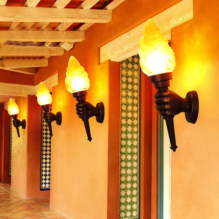 Lámpara de Aplique de Pared de 1 Luz de Aluminio y Vidrio con Forma de Portador de Antorchas Vintage Tradicional para Patio Exterior 