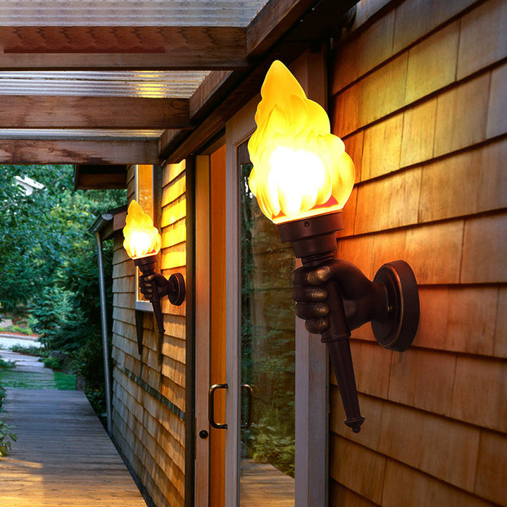 Traditionelle Vintage Torchbearer Form Glas Aluminium 1-Licht Wandleuchte Lampe für Terrasse im Freien 