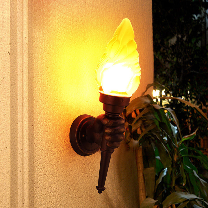 Traditionelle Vintage Torchbearer Form Glas Aluminium 1-Licht Wandleuchte Lampe für Terrasse im Freien 