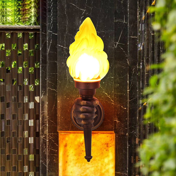 Traditionelle Vintage Torchbearer Form Glas Aluminium 1-Licht Wandleuchte Lampe für Terrasse im Freien 