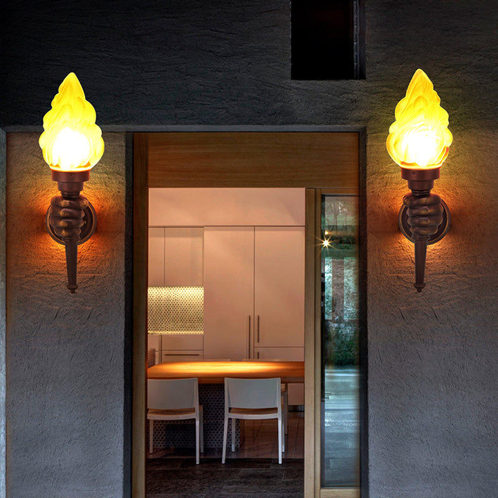 Lámpara de Aplique de Pared de 1 Luz de Aluminio y Vidrio con Forma de Portador de Antorchas Vintage Tradicional para Patio Exterior 